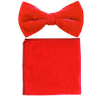 New in box formal Men's Pre-tied Velvet Bow tie & Hankie solid Red wedding