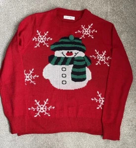 Girls Ladies Christmas Jumper Snowman Red Knitted Size 6-8 Primark - Picture 1 of 9