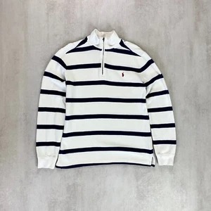 Polo Ralph Lauren Women Sweatshirt Sz XL 18-20 White Navy Knit 1/4 Zip Logo - Picture 1 of 9