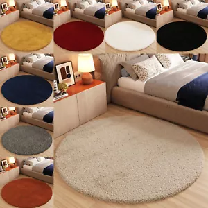 Alfombra redonda de pelo largo peluda moderna monocromo suave salón dormitorio - Imagen 1 de 81