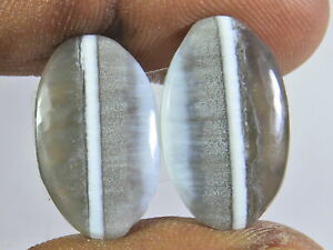 13X22X03MM 1OO% NATURAL BLUE OPAL MATCHED PAIR OVAL CABOCHON GEMSTONE 18Cts.