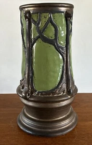 Vintage Green Bronze 9” Vase Art Nouveau Forest Pottery Tiffany Style Excellent - Picture 1 of 7