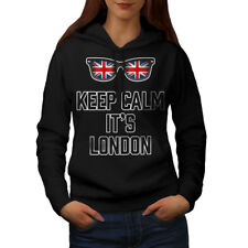 Wellcoda Keep Calm UK Flag Womens Hoodie, England Casual Hooded Sweatshirt