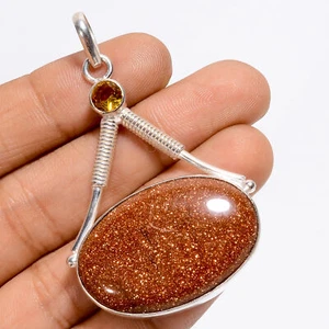 Golden Sandstone Citrine Gemstone 925 Silver Handmade Pendant 2.2" ARP-6124 - Picture 1 of 3