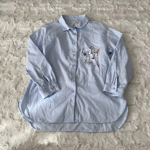 Zara Girls Blue Keep On Moving Button Down Shirts Size 8 - Picture 1 of 5