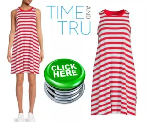Abito a maglia senza maniche Time & Tru taglia M 8-10 rosso a righe con tasche nuovo con etichette - Foto 1 di 12