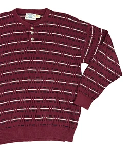 Vtg Sweater Henley Textured Cosby Biggie Hampton Bay Trading Mens Medium Red - Picture 1 of 9