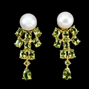 925 Sterling Silver Earrings Oval Peridot 7x5mm Pearl Natural Gemstone Jewelry - Picture 1 of 10