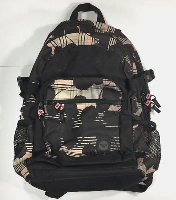 MOCHILA ROXY Con Hombro Acolchado Cremalleras Bolsillos Negro Cuadros Camuflaje Bolso Escolar Foto 1 de 4