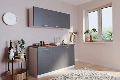 Küche Miniküche Singleküche Luis 150 cm Weiß Grau ohne Kühlschrank Respekta - Bild 1 von 4