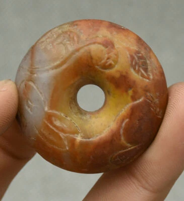 China Liangzhu Cultura Hetian Jade Escultura Padrão de Flor Fivela de Segurança Amuleto - Imagem 1 de 4