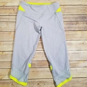 Ivivva by Lululemon Girls Cropped Leggings size 14 Gray Neon Yellow Mesh Active - Picture 1 of 10