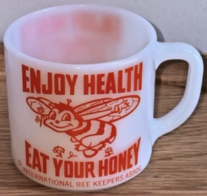 "Enjoy Health, Eat Your Honey" Bee Keepers Assoc. Vintage Federal Milk Glass Mug - Picture 1 of 6