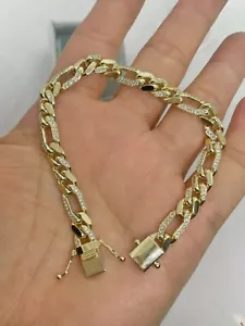 5Ct Round Cut Moissanite Diamond Men's Bracelet 14K Yellow Gold Finish - Picture 1 of 8
