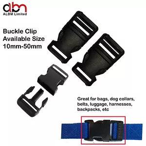Black Delrin Plastic Side Release Fasteners Squeeze Buckle Clip 10mm - 50mm - Picture 1 of 28