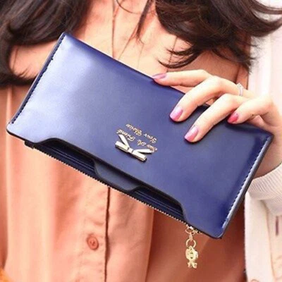 Women Long Leather Thin Wallet Cute Bow Purse Multi ID Credit Card Holder Gift - Image 1 of 4