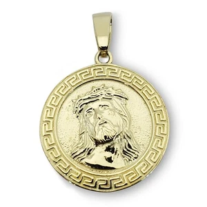 Real 10K Yellow Gold Jesus Pendant Gold Jesus Piece All Sizes Greek Key Border - Picture 1 of 6