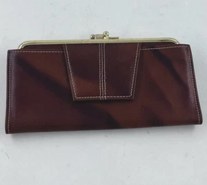 Vintage Braun Double Kiss Lock Rindsleder Lange Geldbörse Münzbörse - Bild 1 von 10
