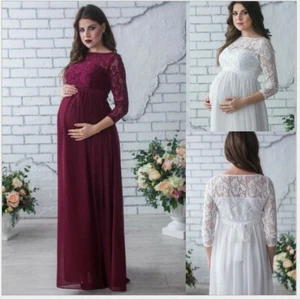 Pregnant Womens Lace Maternity Maxi Dress Gown Photography Props Party Wedding - Picture 1 of 9