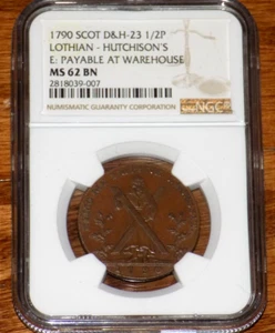 NGC MS62BN Scotland Lothian HUTCHISON'S Conder Halfpenny D&H 25 1/2 Penny 1/2P - Picture 1 of 5