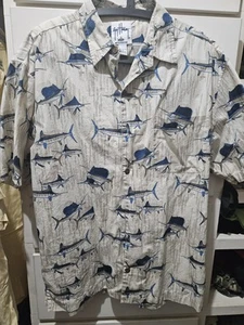 Guy Harvey Button Up Shirt – Blue Marlin Swordfish Men's Size Large - Picture 1 of 2