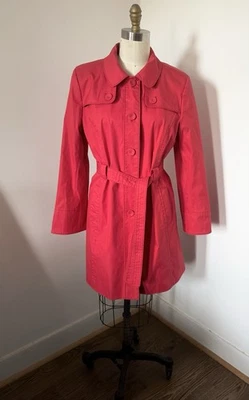 NUEVO TALLA XL 14-16 Mujer Ann Taylor LOFT Rojo Cinturón Clásico Lluvia Gabardina Foto 1 de 4