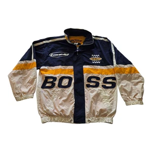 Chaqueta cortavientos Hugo Boss vintage años 90 azul blanco amarillo logotipo grande talla M - Imagen 1 de 14