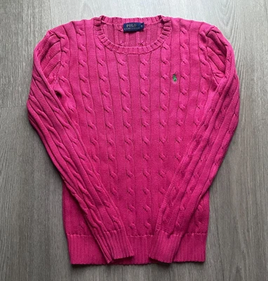 Ladies Hot Pink Polo Ralph Lauren Sport Cable Knit Crew Neck Jumper - Size XS/6 - Image 1 of 4