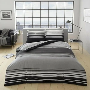 Juego de edredón ropa de cama a rayas funda de edredón fundas de almohada negro blanco gris estampado mono - Imagen 1 de 8