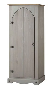 Storage Cupboard Solid Pine 1 Door Wooden Mexican Cabinet Shelving Corona Grey - Picture 1 of 1
