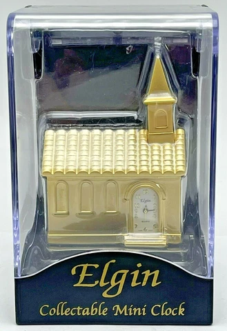 Elgin Church Steeple Chapel Miniature Clock Cast Metal Collectible Cover