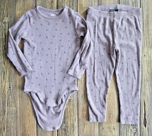 H&M Baby Girl 2T Set Romper Bodysuit + Leggings Ribbed Organic Cotton Purple - Picture 1 of 9