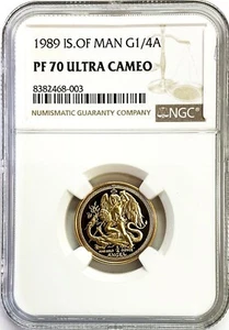 1989 GOLD ISLE OF MAN 1/4 oz ANGEL COIN NGC PROOF 70 ULTRA CAMEO - Picture 1 of 2