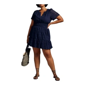 Mini Vestido Anthropologie The Somerset Ojales Cintura Ajustada Azul Marino Talla Grande 1X - Imagen 1 de 12