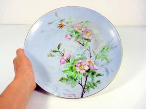 Limoges Frankreich handbemalter Blumenteller signiert Marie Tachon 1889 - Bild 1 von 11