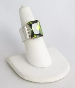 Anello oro 14 carati sterling grande 16 mm x 12 mm sfaccettato rettangolare tormalina verde - Foto 1 di 6