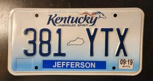 2019 Jefferson County KENTUCKY Unbridled Spirit License Plate # 381 YTX - Picture 1 of 2
