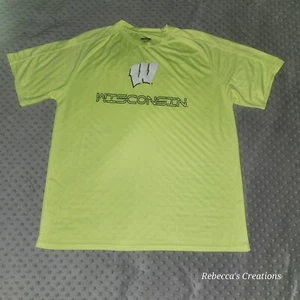 Wisconsin Badgers Tee Shirt Men's Pro Edge Neon Lemon-lime Polyester Shirt XL - Picture 1 of 4