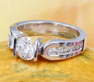 Certified Natural 1ct VVS1 Round White Diamond 14K White Gold Ring For Wedding - Picture 1 of 5