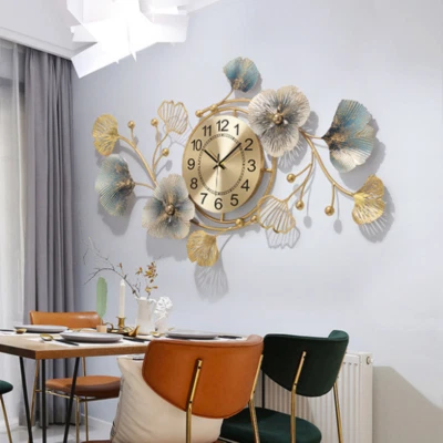 83cm 3D Metal Ginkgo Leaf Wall Clock Wall Art Hanging Wall Sculpture Home Decor - Image 1 of 4
