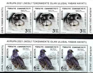 TURKEY 2021 FAUNA-EUROPA (CEPT) TWO STRIP OF THREE STAMPS SCOTT 4642-4643 MNH - Picture 1 of 6