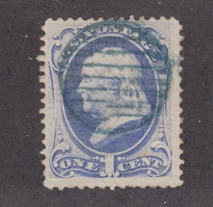 US Sc 134 used 1870 1c Franklin "H" Grill, green cancel, sound, F-VF - Picture 1 of 2