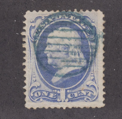 US Sc 134 used 1870 1c Franklin "H" Grill, green cancel, sound, F-VF - Image 1 of 2