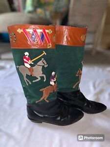 Vintage ZALO Equestrian Polo Boots COLORFUL Leather Artsy Handmade Size 8.5