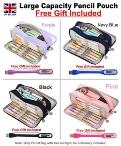 3 Fächer große Kapazität Bleistiftetui Doppelseitige Tasche Beutel Schreibpapier Leinwand - Bild 1 von 19