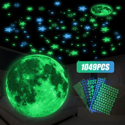 1049 Glow In The Dark Wall Sticker Stars Moon Luminous Kid Bedroom Ceiling Decal - Image 1 of 4