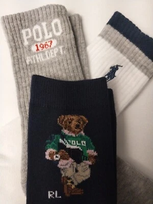 Big Boys Talla 8-9.5 Ralph Lauren POLO FUTBOL OSO Crew Calcetines Zapato 13-3, 3 Pr. Foto 1 de 4