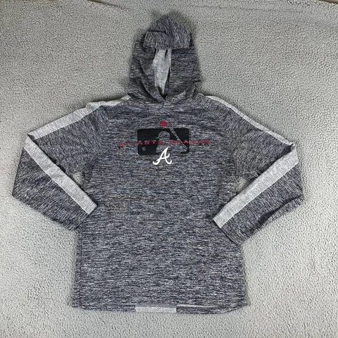 Atlanta Braves Hoodie Mens Medium Gray Long Sleeve 100% Polyester Majestic Cover