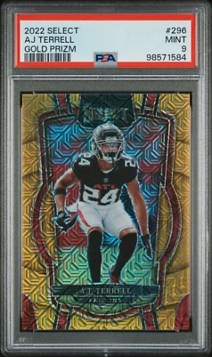 A.J. TERRELL 2022 PANINI SELECT GOLD PRIZM PARALLEL /10 PSA 9 POP 2 FALCONS - Image 1 of 2