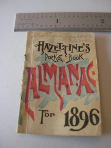 Antique Miniature Dollhouse Hazeltine's Pocket Book Almanac for 1896 Piso's  - Picture 1 of 8